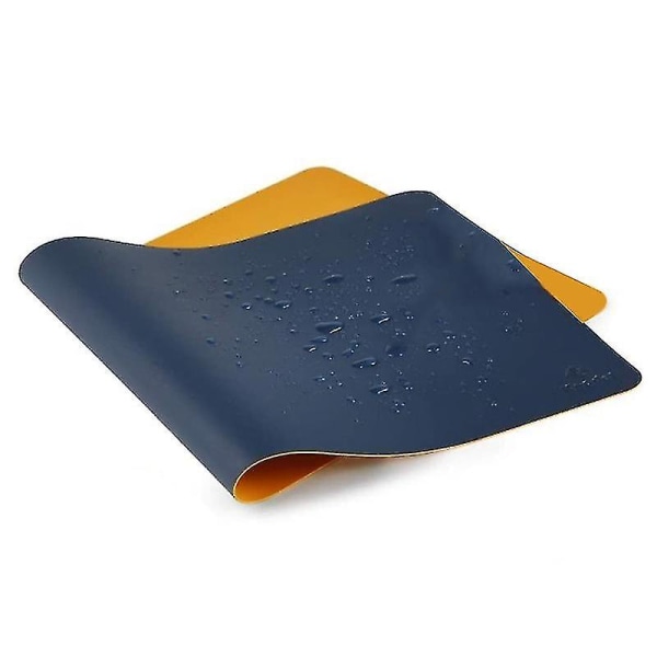 40 cm X 80 cm Pu-lær bordmatte for kontor (mørkeblå og gul)