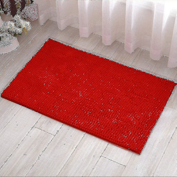 Super blødt absorberende skridsikkert mikrofiber chenille bademåtte, rød