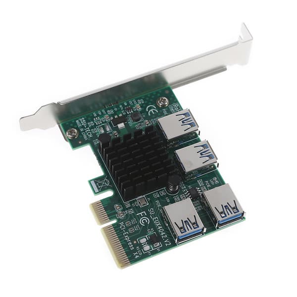 PCIe 1 til 4 PCI-Express Riserkort USB 3.0 Adapter 4x til 16x Konverterkort