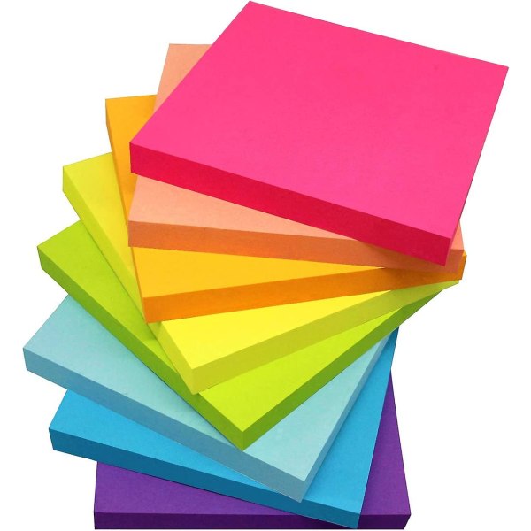 8 stk Sticky Notes 3x3 tommer, selvklebende blokker i lyse farger, lett å legge inn for hjemme, kontor, bærbare