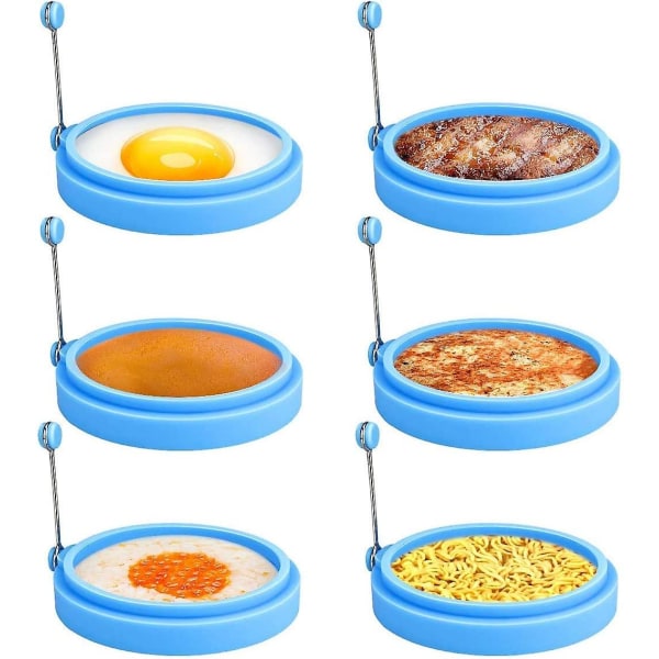 6 kpl silikonimunarenkaita, 4 tuuman munarengas munien paistamiseen, kananmunamuffinssirengas, mold paistettu munarengas, pannukakkurengas (6 kpl) (vaaleansininen)