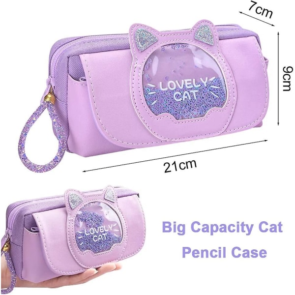 Suurikapasiteettinen kissan case, kangaskynäkynäpussi, violetti case Cat Quicksand case, multi paperitavarasäilytys yläaste O