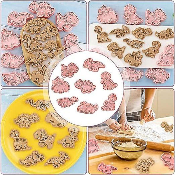 Dinosaur Cookie Cutter, 8 stykker kakeform, 3D kakeform, dyrekakeform, barn'
