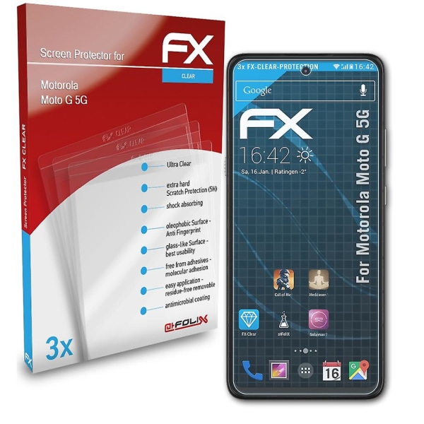 atFoliX 3x skyddsfolie kompatibel med Motorola Moto G 5G Displayskyddsfolie klar