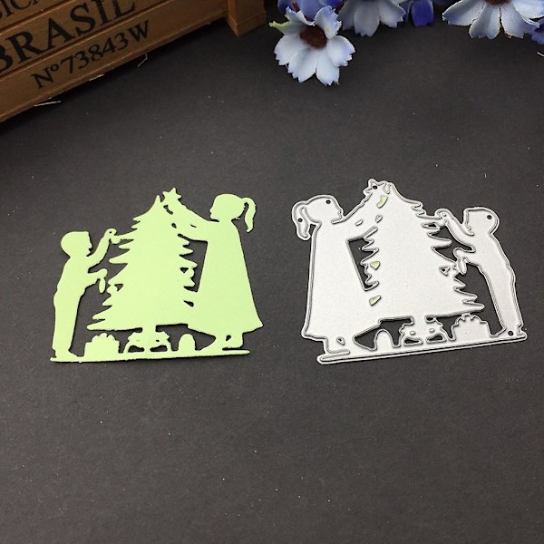 Julgran Pojke Flicka Metall Skärmaskin Stencil Diy Scrapbooking Album Stämpel