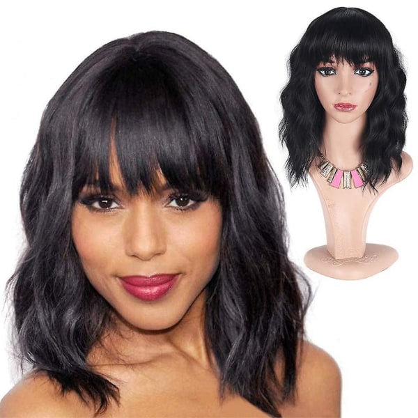 Black Slightly Curly Wig For Women