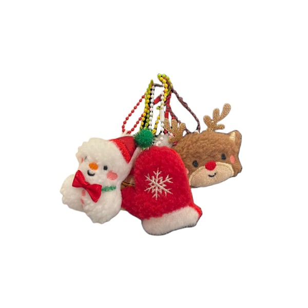 Plush Jultomte, Rensa, Snögubbe Nyckelring, Väska Dekoration, Skola curly christmas tree bead chain
