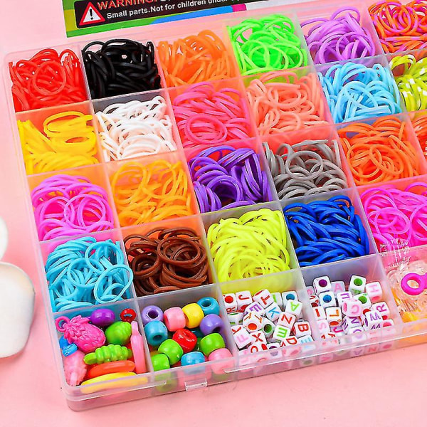 Regnbue Gummibånds Strikker 1400+ Loom Bands Starter Kit, 32 Unikke Farverige Gummibånds Efterfyldningssæt Med Andre Tilbehør Og Holdbar Opbevaring B