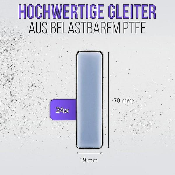 24x Självhäftande Teflon Glid, 70 X 19 Mm, Professionella Möbelglid (teflon)