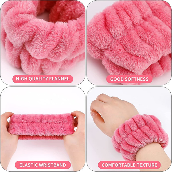 Handled Spa-tvättband, 4 par spa-absorberande armband med 1 st Mjukt pannband Absorberande elastiska armband Handdukar för att tvätta ansikte för kvinnor