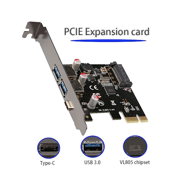 PCIe USB3.1 Type C -laajennuskortti USB-keskitinjakaja työpöydälle PCIe-nousijakortti PCI Express -muunnin