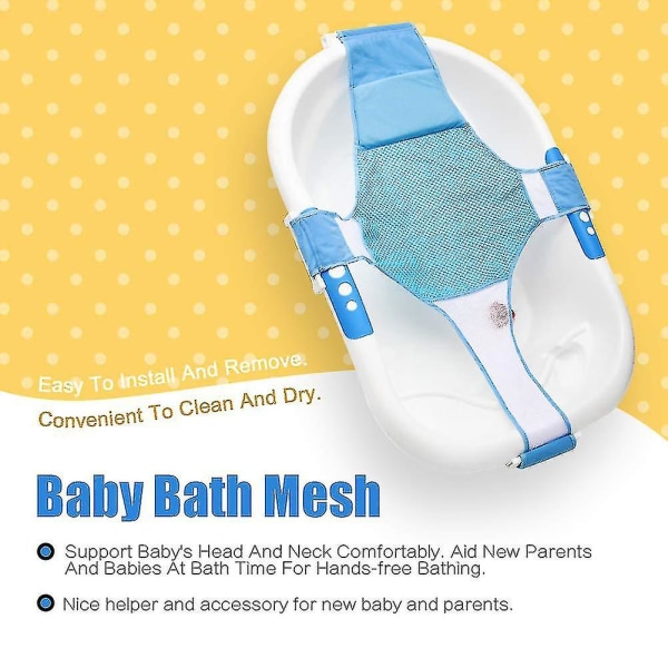 Nyfødt baby-badesædestøtte Netbadekarslynge Bruser Mesh Badevuggeringe til badekar, blå