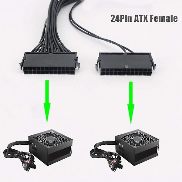 2-pack strömadapterpaket Dual Psu förlängningskabel, 24-polig 18 Awg