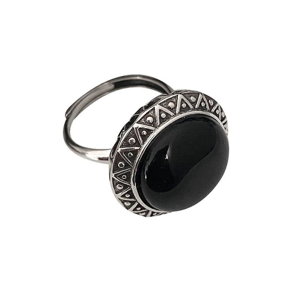 Sølv damering, åpen justerbar svart onyx-ring