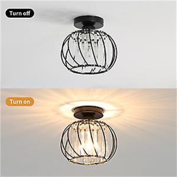 Krystall taklampe E27 LED taklampe Mini krystall lysekrone for kjøkken spisestue soverom gang inngang (svart)