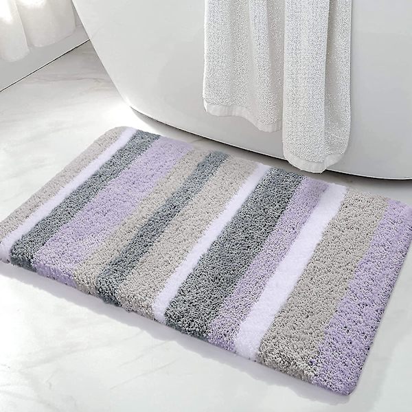 Mikrokuituiset raidalliset kylpyhuoneen matot Kylpymatto (violetti-harmaa, 17\"x24\") Erittäin paksu, pehmeä ja pörröinen, imukykyinen, konepestävä, liukastumaton kylpyhuonematto Ba