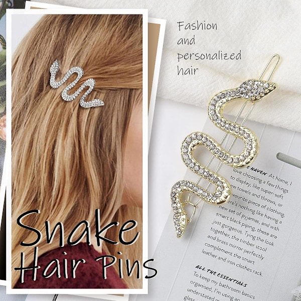 4 kpl käärme hiuspidikettä Vintage Metal Hair Pins Shiny Crystal Silver Hairpin Clip Snake Accessories Naisille Tytöille gold
