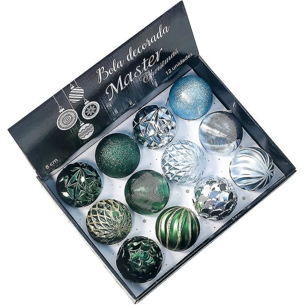 Julekule Ornamenter Sett, Julepynt Juledekorasjon Tre Anhenger Gaver (12 stk, 8cm)