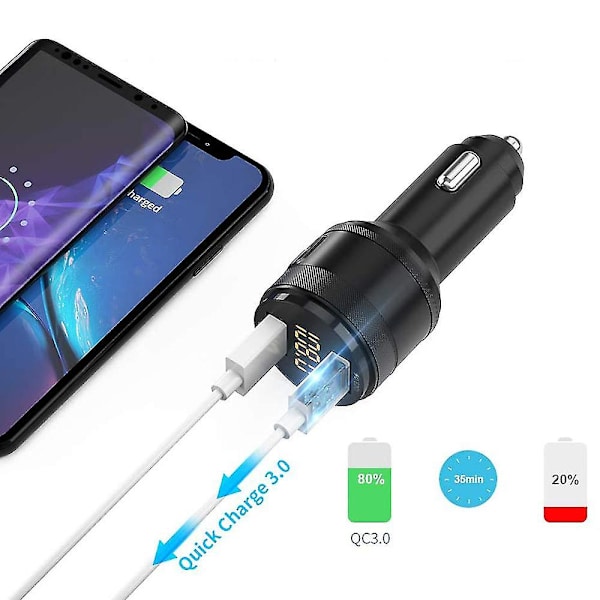 Bluetooth FM-sender, bilradio-sender Qc 3.0 bil trådløs Bluetooth FM-radioadapter håndfri bilkit med dobbelt USB-oplader understøtter 64 GB USB