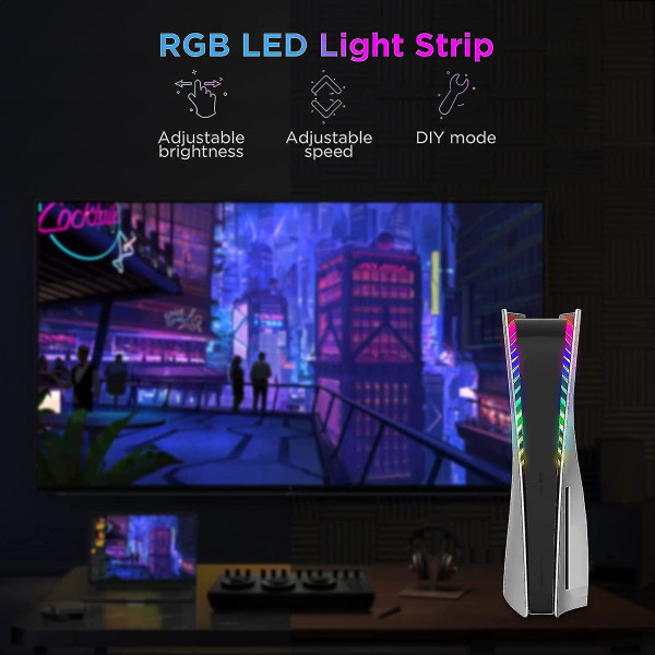 Rgb Led Light Strip kompatibel for Ps5, Led Strip med 7 farger gjør-det-selv-dekor kontrollert med app eller Ir-fjernkontroll