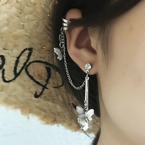 Tassel Øreringe med Rhinesten til Sommerfugl Øremanchet Draperede Kæde Stud Ørestik