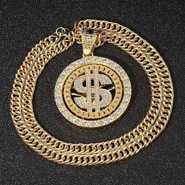 Guld Pengar Kedja Dollar Tecken Halsband Roterbar Rapper Hip Hop Falsk Kedja Present Till Pojkvän Bror Far Man gold