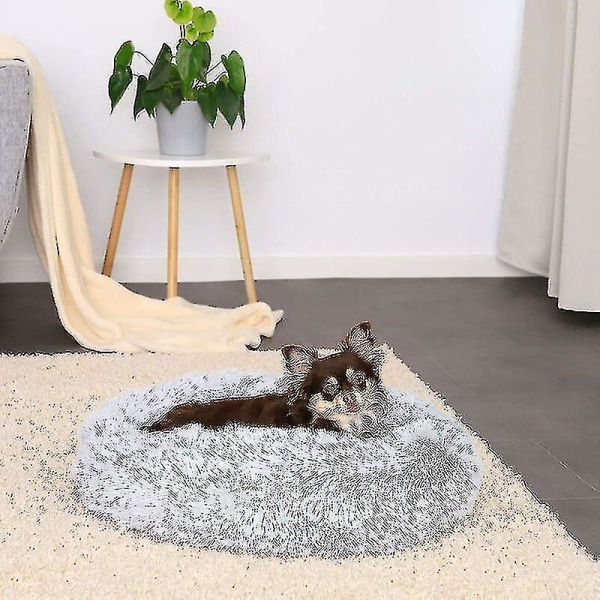 Pyöreä koirakori Kissan tyyny Donitsikori 50 cm (m) Vaaleanharmaa