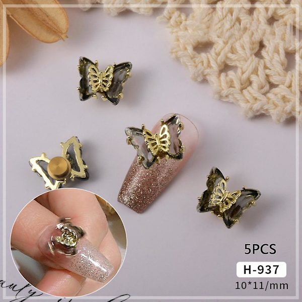 5-pack Fjärilsnaglar Smycken Charms Kristall 3d Snurrande Fjärilscharms H937