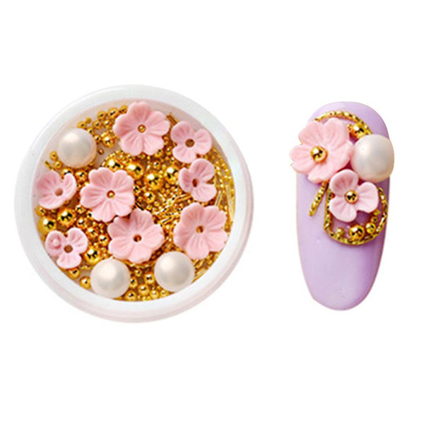 3D nagelkonsttillbehör blandade blommor skal strass | Fem kronblad blomma stålkula nit | DIY nageldekoration prydnad