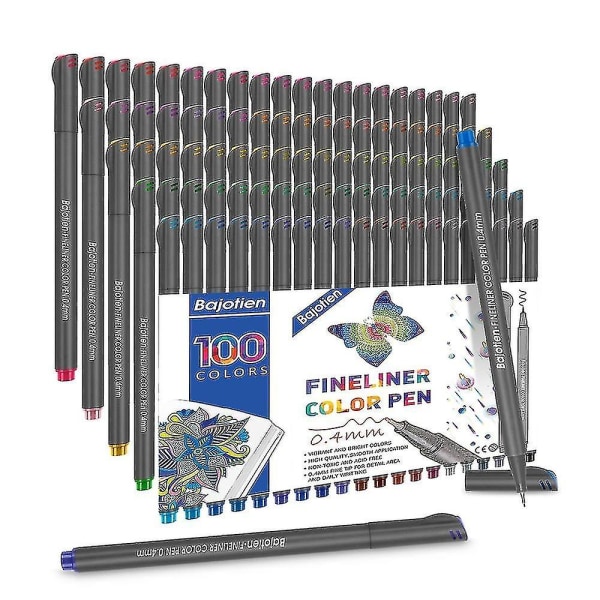 Farve vandmærkepen, skolesort, 0,4 mm, 100 farver, pensel i høj kvalitet