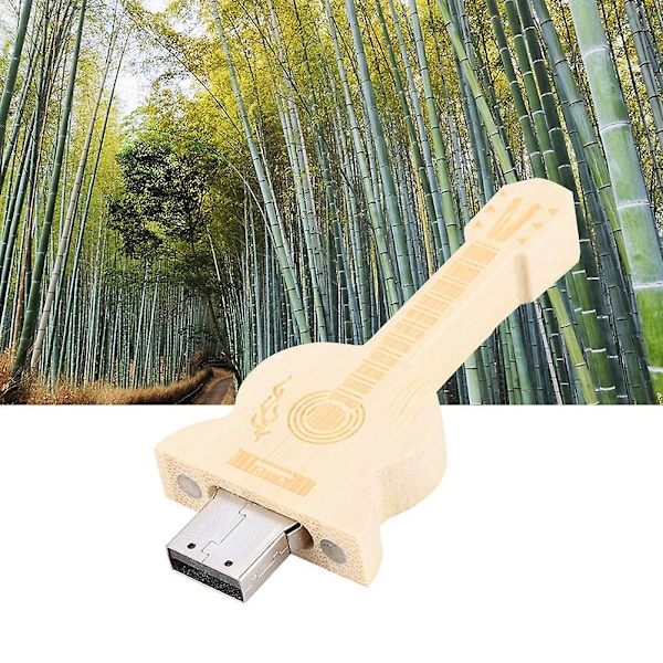 Træ Flash Drive USB 2.0 64GB Guitar Form Memory Stick til PC Opbevaring