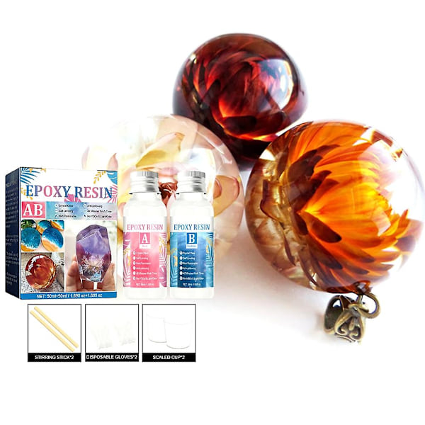 Epoxy Resin og Hærder Kit Krystalklar med Handsker, Graduerede Kopper, Pin