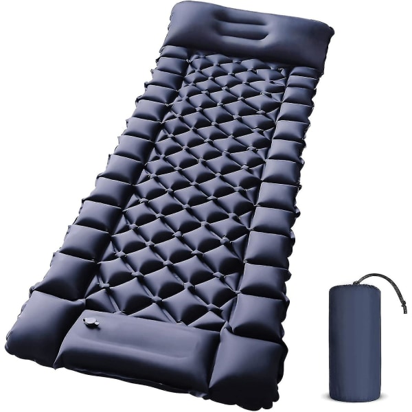Single Sleeping Pad - Ultrakevyt puhallettava makuumatto sisäänrakennetulla jalkapumpulla, kestävä kompakti Ca