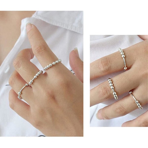 Bekymringskugle Fidget Ring Sølv Ring Meditation Spinner Anti Stress Angst Ring