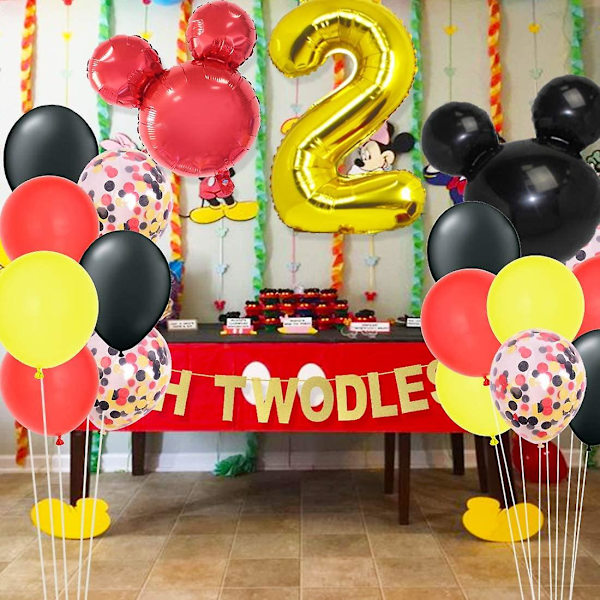 Mickey Mouse-tema 2-års fødselsdagspynt - Minnie Oh Twodles banner guirlande Mickey hoved balloner til fødselsdagsfestartikler