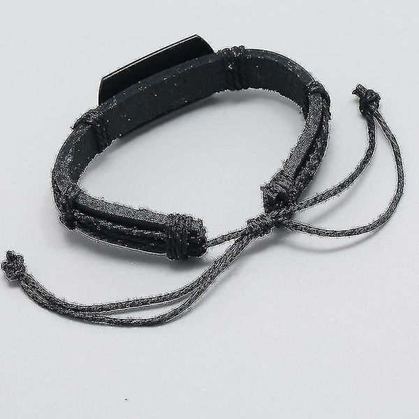 Flätade läderarmband för män Wrap läderarmband Bangle Cuff (svart)