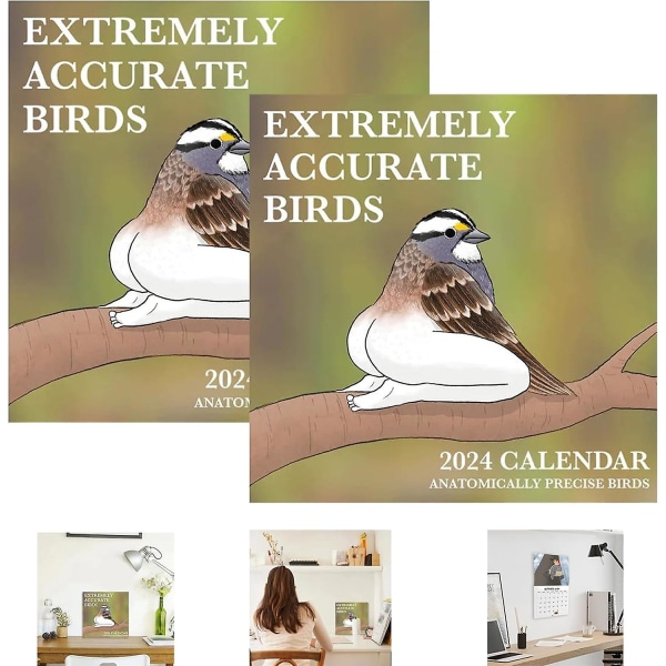 2024 Extreme|y Accurate Birds -seinäkalenteri tammikuu 2024 - joulukuu 2024, 12 kuukausittainen lintukalenteri 2024, Funny 2024 kalenteri seinälahjat