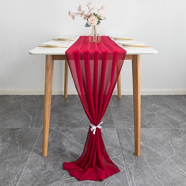 Sifonki pöytärunko hääpöydän koristelu 3m viininpunainen pöytärunko pestävä