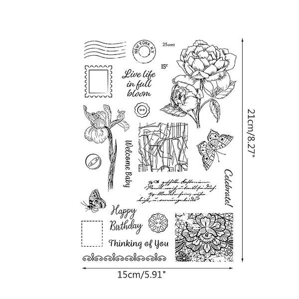 Blomfjäril-silikonstämplar, transparenta, för scrapbooking, gör-det-själv-kort