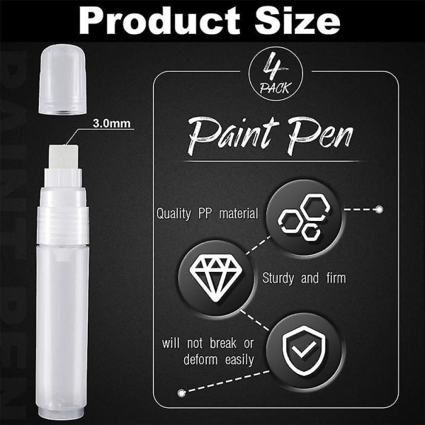 4 pakke 15 mm tom akryl Permanent Marker Klar hvid Marker Pen Fine Point Tomt genopfyldeligt mærke