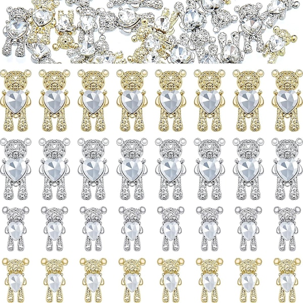 40 st björn nagelkonst dekoration 3d söt björn nagelkonst charm kristall björn form strass björn nagelkonst prydnader diy björn manikyr