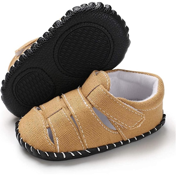 Baby Pojkar Flickor Sommar Sandaler Mjuk Sula Canvas Stängd Tå Småbarn Spädbarn Utomhus Promenadskor d khaki 0-6 months infant