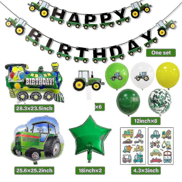 22 stk Traktorer Ballon Kit Latex konfetti balloner med banner til fødselsdag