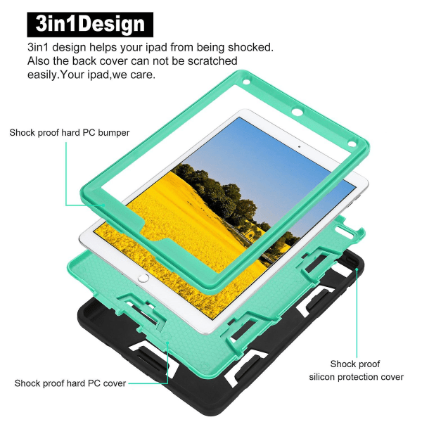 Minttu Apple Ipad Pro 9.7 case cover Iskunkestävä kylmäkumiteline