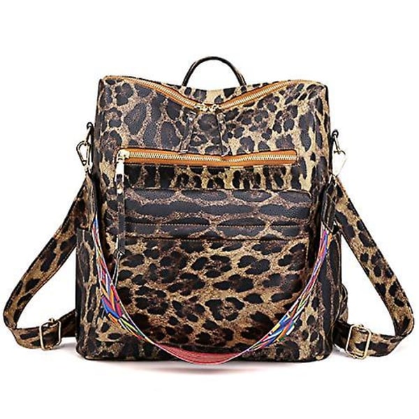 Mode rygsæk til kvinder Alsidigt design håndtasker Pu læder håndtasker og skuldertaske Brun leopardprint rejsetaske