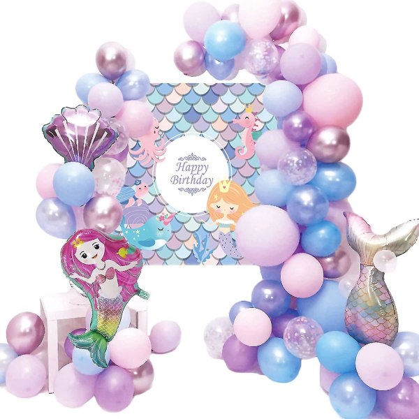 45 havfrue festdekorasjoner, havfrue folieballonger, havfrue gratulerer med dagen banner, for jenter Gratulerer med dagen havfrue tema dekorasjoner