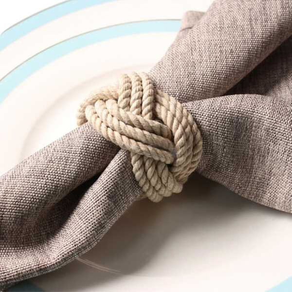 Newway 12 stk Naturlige Jute Serviet Loop Snøre Vævet Serviet Spænde Snøret Serviet Spænde Vokset Garn Serviet Loo Cy