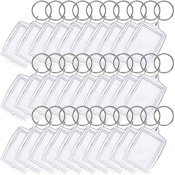100 stk/parti klare akryl dobbeltsidede tomme foto nøgleringe med delt ring til håndværk, gave til Fam