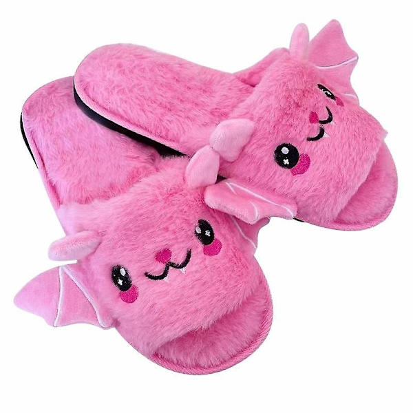 Halloween flaggermusdyr tøfler myke plysj koselige åpne tå kvinner fuzzy tøfler pink us 5
