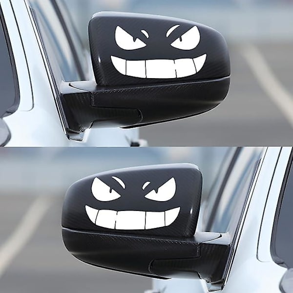 Sjove Bakspejlsklistermærker, 2 Styk Ydre Bilsticker Humor Bilsticker Monster Smiley Bilsticker til Bildekoration (Hvid)